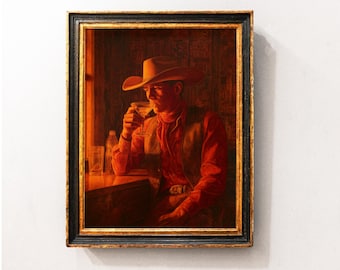 Cowboy Martini väggkonsttryck, Western Martini väggkonst, Cowboy Bardekor, Retro Köksaffisch, Lekfull Lantlig Cocktail Digital Nedladdning
