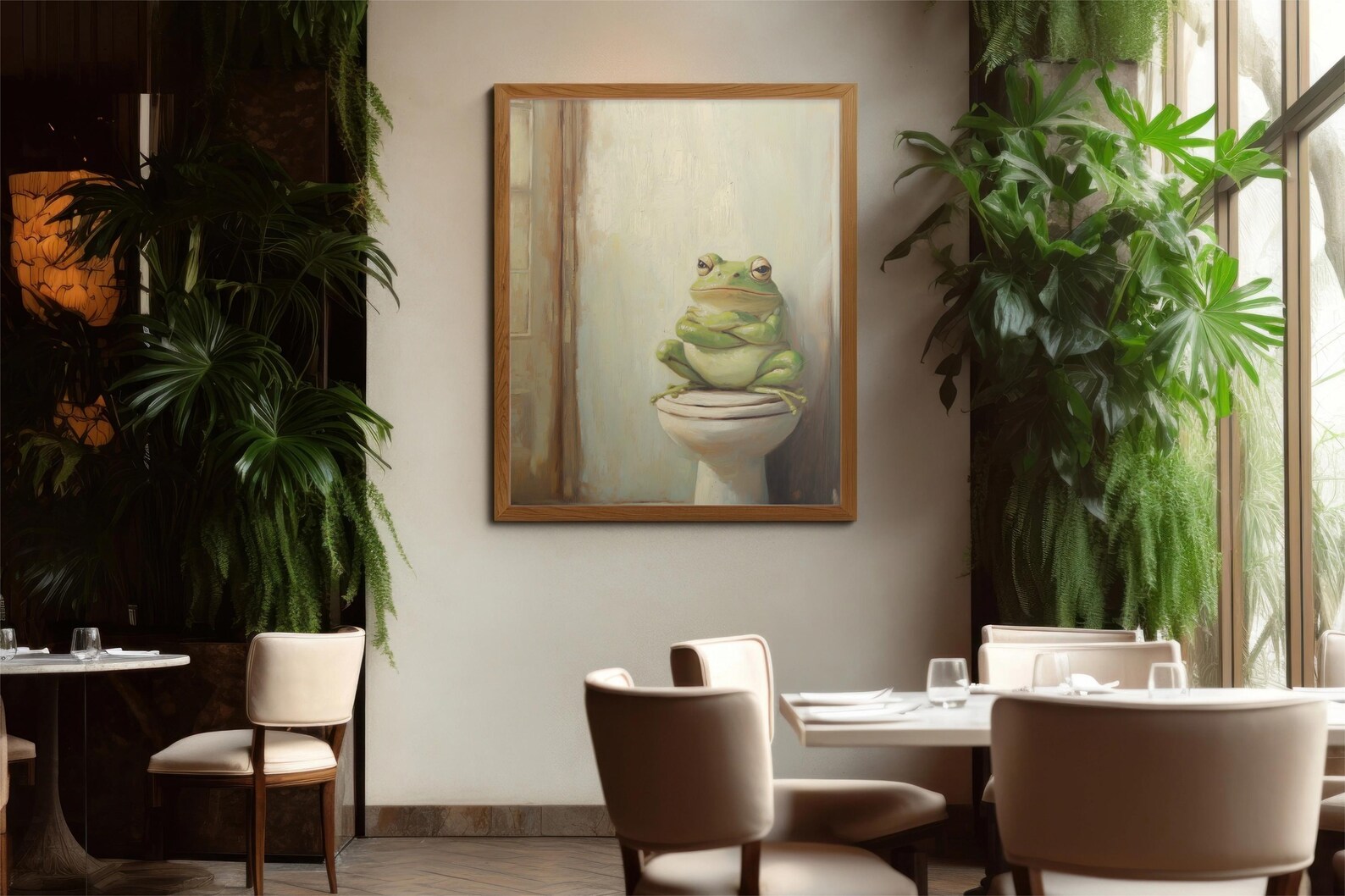 Cute Frog on Toilet Art Print, Grumpy Frog Bathroom Wall Decor, Retro ...