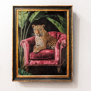 Pink leopard wall art, Trendy Wall Art, Vintage Black Puma Print, Pink Maximalist Print, Dark Boho Wall Art, Maximalist leopard Print