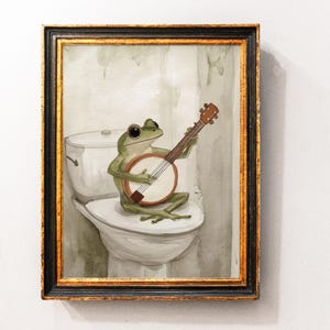 Banjo Frosch auf Toilette, Badezimmer Wanddekoration, lustige Retro Frosch Poster, Dumme Badezimmer Druck, Frosch Kunstdruck, Frosch Wohnkultur, digitaler Download