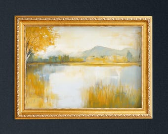 Lake Vintage Painting Wall Art for Samsung Frame TV, Summer Landscape Nature Decor, Lake House Decoration, Summer Wall Art for Home