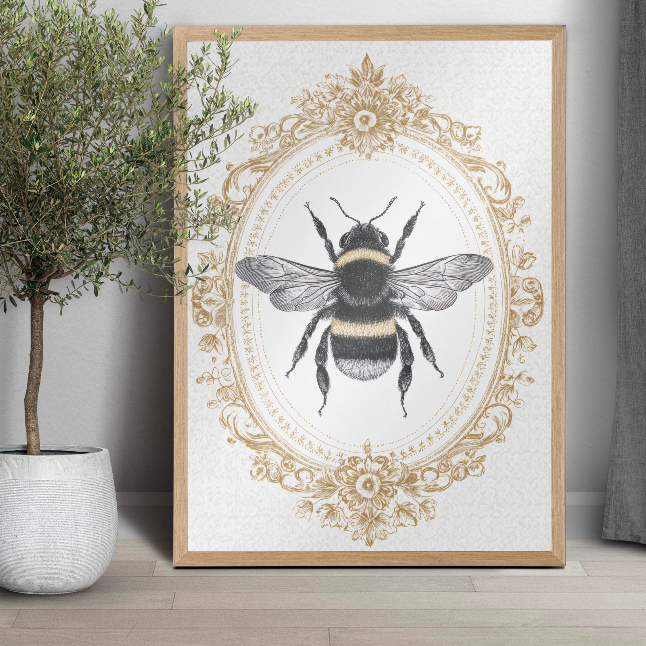 Rustic Bee Design Vintage Bee Art Print, Cottagecore Insect Printable, Rustic Bees Decor ...