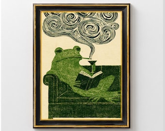 Silly Frog Martini Art Print – Humorous Bar Vintage Frog Drinking Cocktail Poster, whimsical Decor, Frog Home Decor, Silly Wall Art