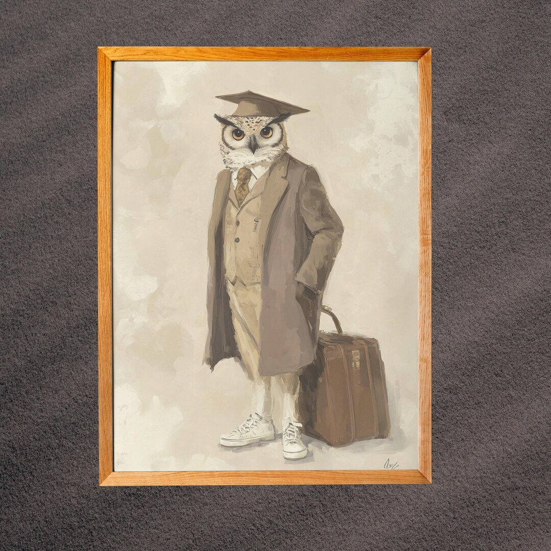 Vintage Owl Wall Art Print, Wise Owl Painting, Graduation Gift, College ...