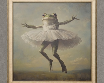 Frog Ballerina Wall Art, Funny Frog vintage Poster, Ballet Frog, Printable Bathroom Wall Decor, Retro Toad Print, Ballet Animal Art