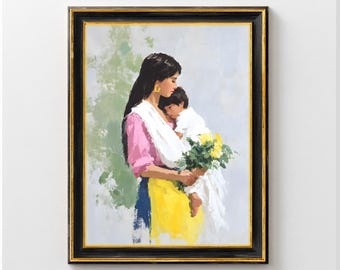 Decoración para el hogar para madre y bebé, lámina vintage sobre la maternidad, pintura familiar femenina, decoración para la habitación infantil.