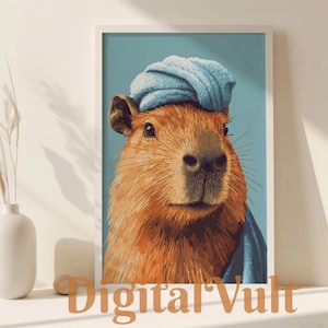Capybara Wall Art Funny print, Cute Capybara bathroom Art, vintage Capybara painting, Capybara Print, Bathroom Animal Art, Digital Art