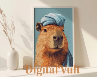 Capybara Wall Art Funny print, Cute Capybara bathroom Art, vintage Capybara painting, Capybara Print, Bathroom Animal Art, Digital Art