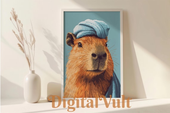 Capybara Wall Art Funny print, Cute Capybara bathroom Art, vintage Capybara painting, Capybara Print, Bathroom Animal Art, Digital Art