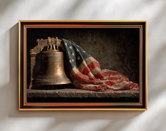 American Flag And Liberty Bell Art Print  Tv Frame Art American Patriotic Print 4th of July Decor Vintage American Independence Day Decor