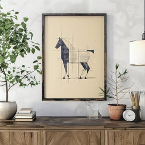Abstract line Art Print, Horse Line Art Drawing, Line Wall Art, Vintage Home Wall Art, Minimalistic Line Sketch, Modern Living Room Decor