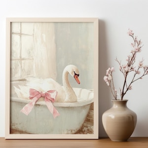 Badkamer zwaan roze strik in bad print schattige zwaan poster grappige badkamer muur decor print schattige zwaan kunst schilderij zwaan poster badkamer muur kunst