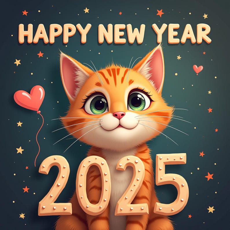 Happy New Year Cat 2025 Wall Art Festive Cat Art Print Cute Cat Gift Il 794xN.6519188086 6r9q