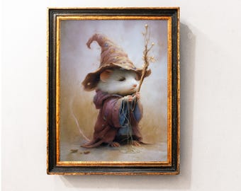 Vintage Halloween Rat Wizard Print Dark Academia  Witch Decor Moody Halloween  Gothic Print Spooky Fall Decor Halloween Mouse Home Decor