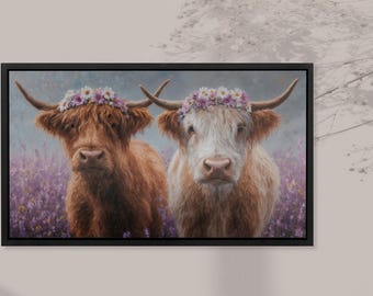 Highland Cow Painting: Vintage Floral, Farmhouse Wall Art (Digital Art Print