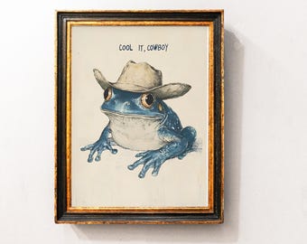 Impression d'art mural grenouille cow-boy cool, impression grenouille idiote rétro, art mural vintage grenouille, impression grenouille occidentale, décor grenouille tendance, téléchargement numérique