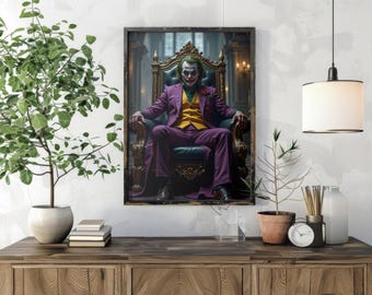 The Joker Wall Art Print, Joker on a throne portrait, Joker Printable Art, The Joker Poster Clown Print, Villain Aesthetic Wall Decor poster