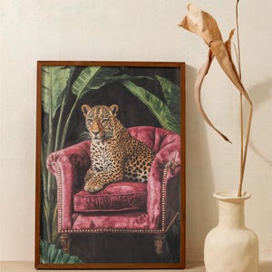 Pink leopard wall art, Trendy Wall Art, Vintage Black Puma Print, Pink Maximalist Print, Dark Boho Wall Art, Maximalist leopard Print image 5