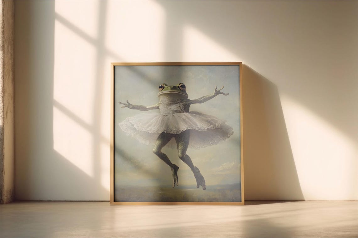Frog Ballerina Wall Art, Funny Frog Vintage Poster, Ballet Frog ...