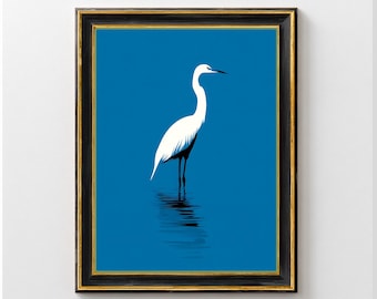 Great Blue Heron Art Print, Vintage Bird Decor Print, Rustic Cabin Decor, Muted Lake Painting, Rustic Heron Wall Art, Heron Bird Painting