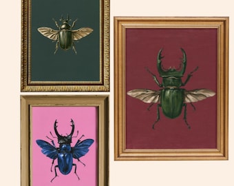 Set Of 3 Stag Beetle Art Prints, Vintage Natural Illustration, Antique Insect Poster, Dark Academia Sepia Wall Decor, Art Digital Download