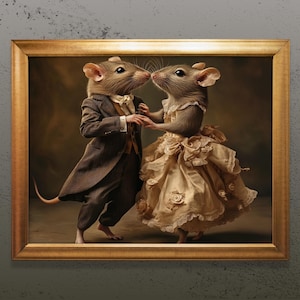 The Rats Dancing print, Romantic Rats vintage wall art Print, Renaissance animal Art, Weird Antique Rats Painting, the dancing rat wallpaper