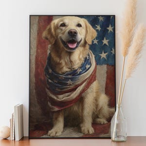 Golden Retriever American Wall Art Print, 4th of July Art, USA Dog Art Print, American Dog Painting, Western Home Decor, American Wall Art