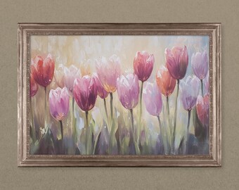 Vintage Spring Printable Wall Art, Tulips oil painting, Flowers painting art, Print Neutral summer Decor, Floral Painting for Spring