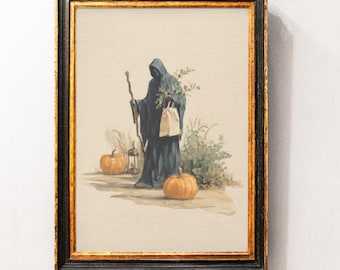 Lámina artística de la Parca, Lámina de la Parca, Decoración de Halloween para el hogar, Póster de terror, Arte oscuro, Pintura de fantasmas espeluznantes, Decoración victoriana digital