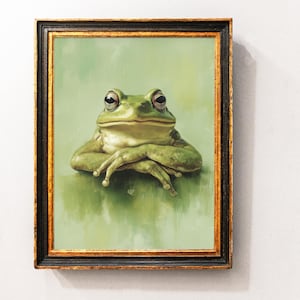 Grumpy Frog on Art Print, Bathroom Wall Decor, Retro Toad Wall Poster, Vintage Frog Art Print, Silly Cute Frog Home Decor, Digital Download