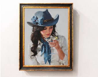 Cowgirl Martini Wall Ar Print, Western Martini Wandkunst, Cowgirl Bar Decor, Retro Küche Poster, Vintage Country Cocktail Digitaler Download