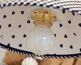 Gingham fabric lampshade with heart design for portable lamp - Handmade