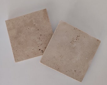 Natural Travertine Marble Coaster Set (3 Pieces): 10*10*1cm - 4*4*0.4 inches (Customization available)