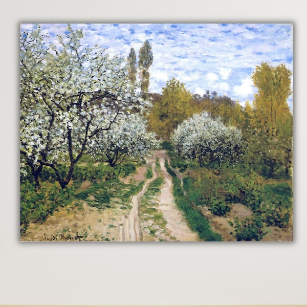 Claude Monet Leinwandkunst, moderne Wanddekoration, Claude Monet Apfelbäume in blühender Malerei, Wandkunst, Apfelbäume-Wandkunst-Dekor, berühmte Wandkunst