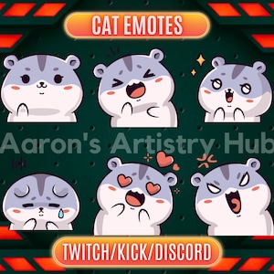 Kitty Emotes (6) | Twitch | Discord | YouTube | Livestreaming | Adorable Kawaii Chibi Cat Emoji Emote Bundle.