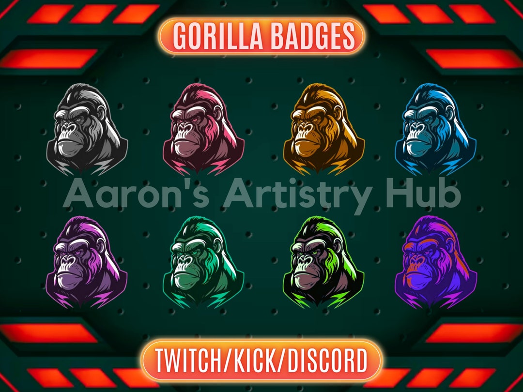 Twitch Sub Badges Featuring Gorillas, Monkey Bit Badges for Streamers