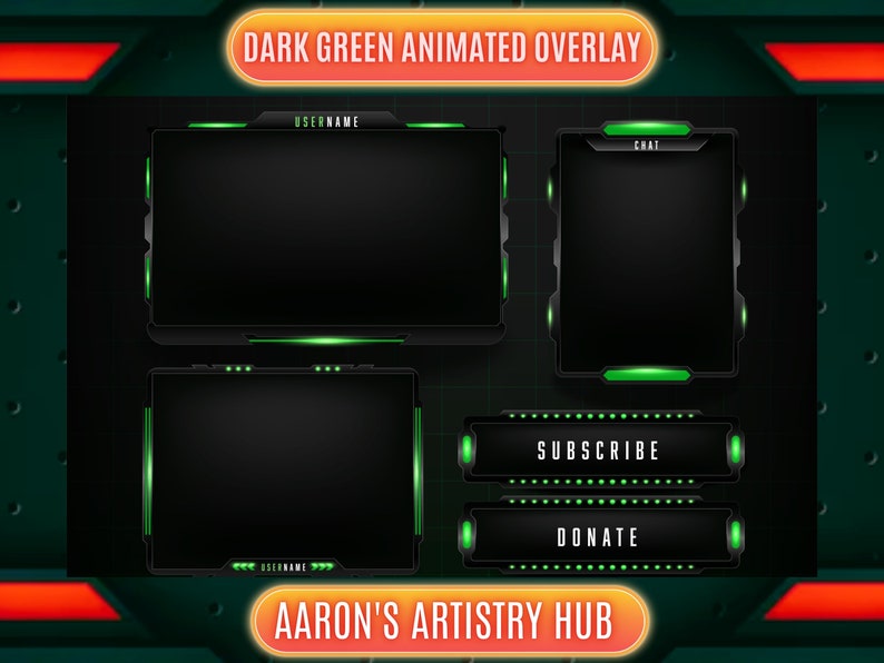 Animated Twitch Overlay in Dark Green for A Seamless Streaming ...