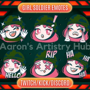 Set Of 6 Soldier Twitch Emotes - Army Twitch Emotes - Military Girl Emotes - Facial Expressions.