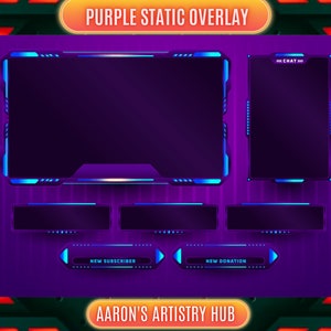 Animated Blue And Purple Twitch Overlay Bundle - Stream Overlay Package With B&P Animation - Includes Twitch Panels And YouTube Overlay.