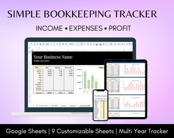 Easy Income Tracker Expense Tracker Profit Tracker Google Sheets Annual Bookkeeping Template and Accounting Spreadsheet for a Small Business
