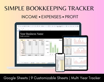 Annual Bookkeeping Template and Accounting Spreadsheet for a Small Business Easy Income Tracker Expense Tracker Profit Tracker Google Sheets