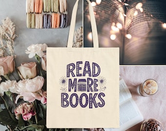 Canvas Tote Bag Read More Books Design Natural Color