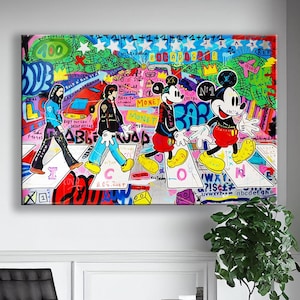 The Beatles Mickey Mouse Style Graffiti Pop Art Canvas, Banksy, Banksy Style Beatles Poster, Abbey Road Oil Paint, Christmas Gift