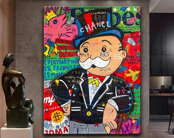 Monopoly Man Pop Art Painting, Framed Canvas Print