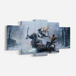 Kratos, Atreus, Freya Wall Art, God of War Poster, GOW Ragnarok Rolled Canvas Print, Canvas Wall Decor, Christmas Gift