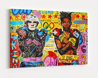 Lienzo de grafiti de Warhol vs. Basquiat, póster de arte callejero pop