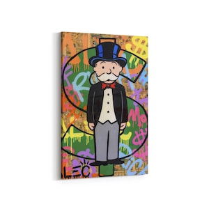 Graffiti Mr Monopoly Art, Alec Style Mr. Monopoly, Money Pop Art Luxury Canvas Print, Graffiti Wall Art, Pop Art Graffiti Decor