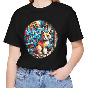 Funny Cat Graffiti T-Shirt Unique Gift for Art and Cat Lovers Urban Street Style Tee Street Art Cat T-Shirt