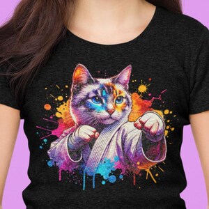 Karate Cat T-Shirt Funny Kitty Design Martial Arts Gift for her Cat Lovers
