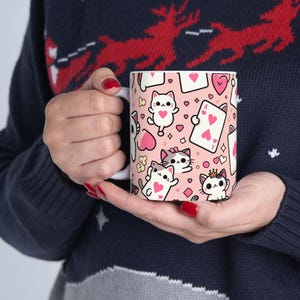 Mug en céramique, tasse à café chats avec cartes à jouer, jeux d'argent, rose - cadeau amusant pour amoureux des animaux, tasse chat fantaisiste, cadeau mignon pour amoureux des chats, amoureux des chatons